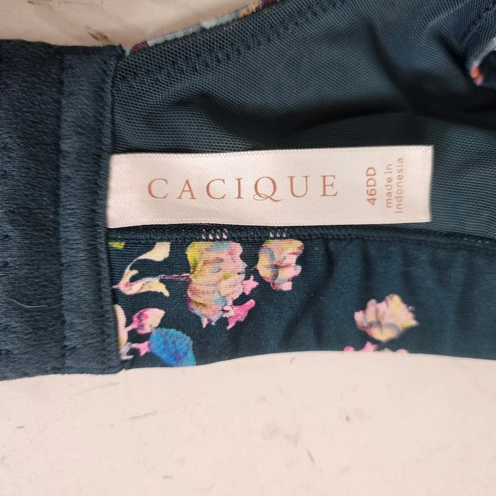 Cacique 46DD Lightly Lined‎ Balconette Floral Underwire Bra Teal Pink Blue